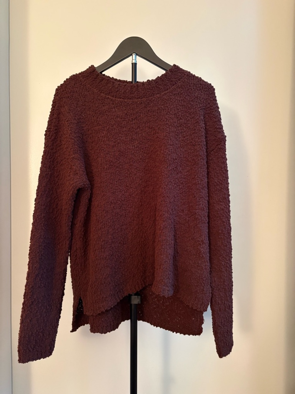 bobeau Maroon Textured Crewneck Sweater